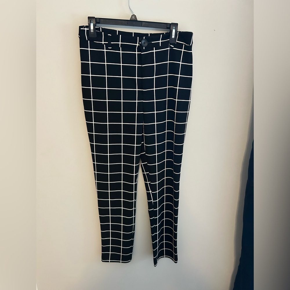 SHEIN Black and White Grid Pattern Pants
